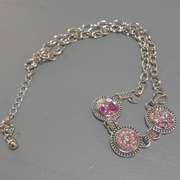 Ginger Snaps Silver Necklace Pink Snaps - Picture 2 of 3